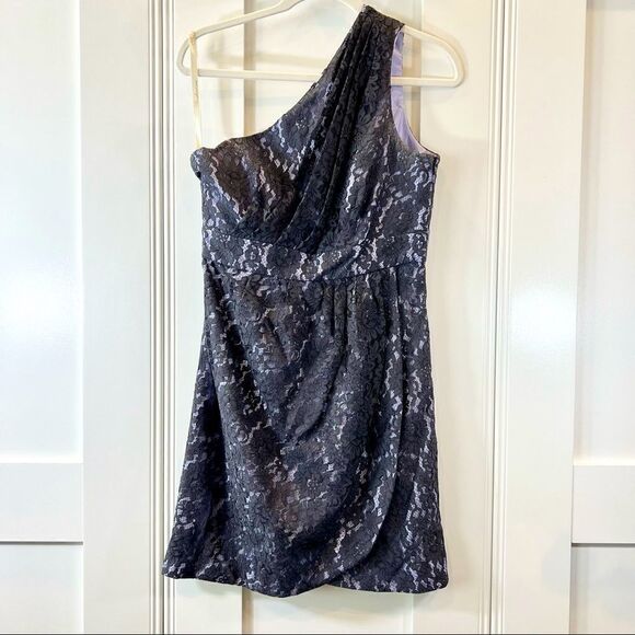 Shoshanna Anthro Dress Mini One Shoulder Lace Lavender Purple Size 6 - Picture 1 of 8
